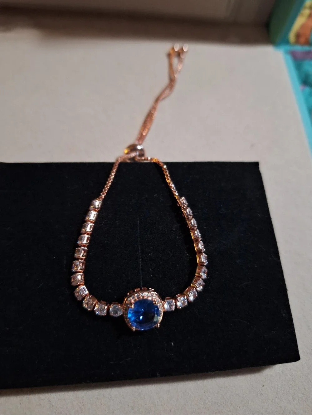 Rose Gold Tone CZ & Blue Topaz Bracelet